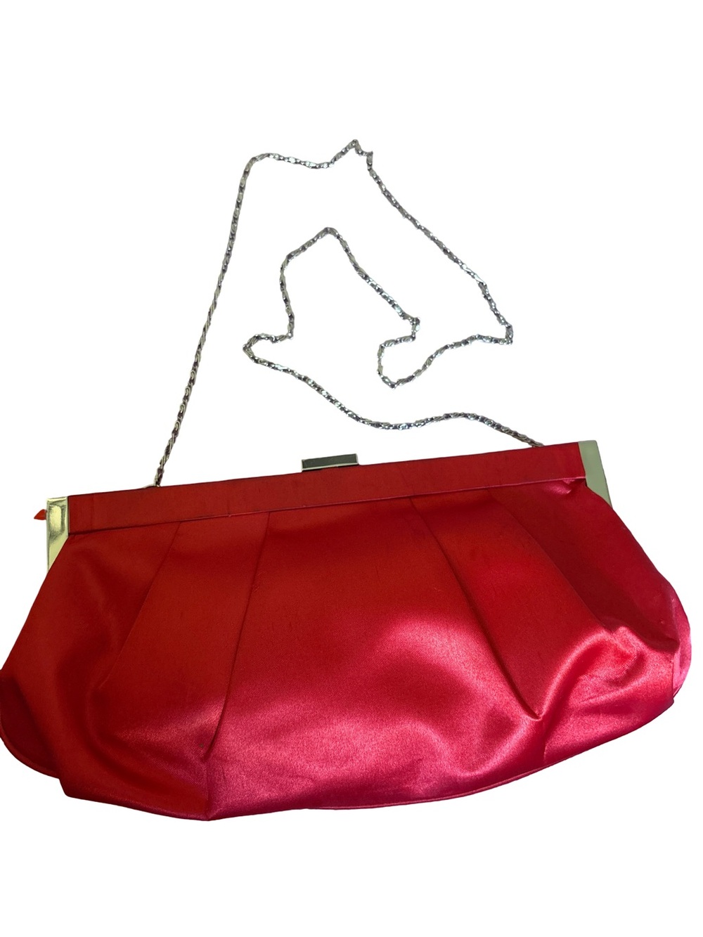 Worthington Red Satin Pleated Clutch with Silver Chain